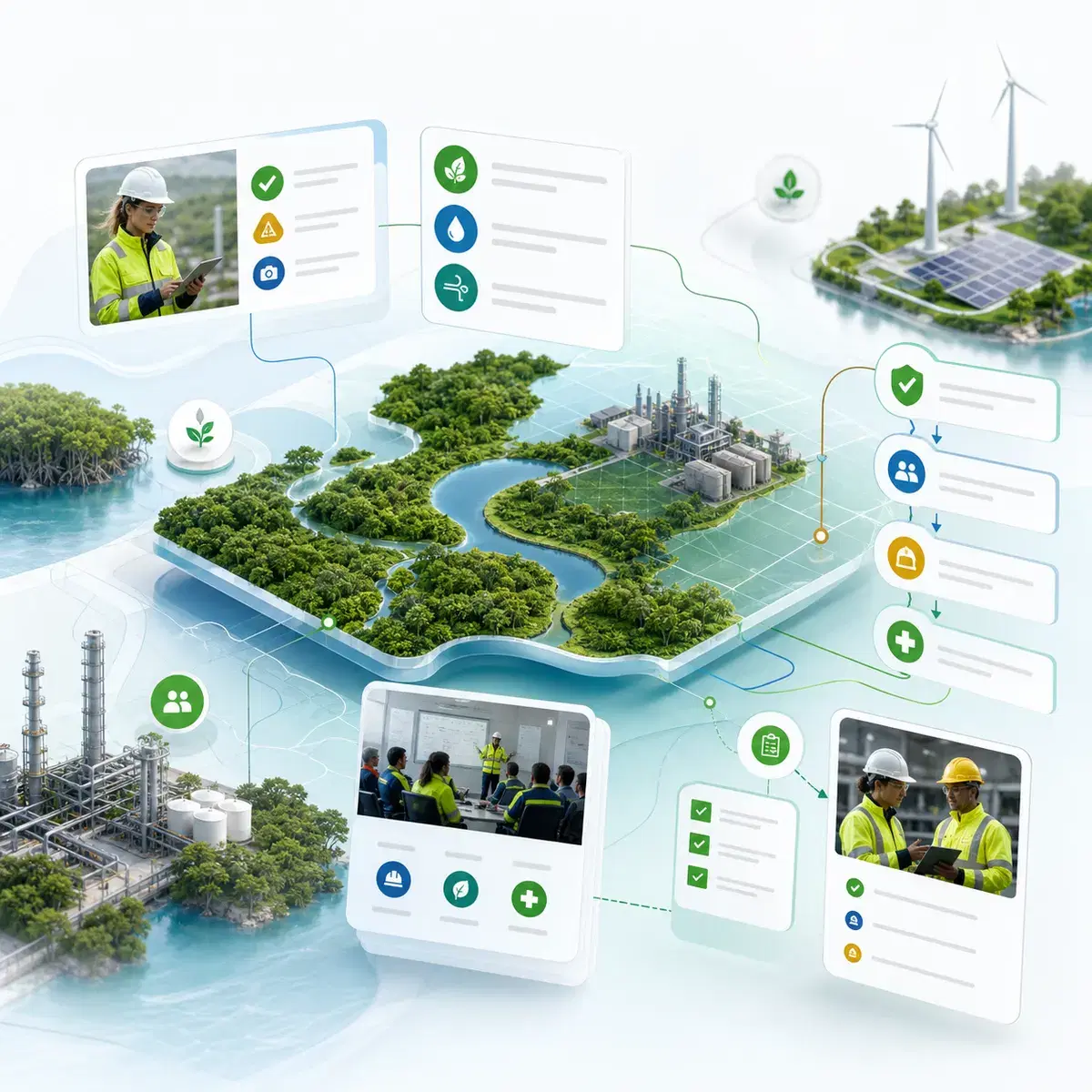 Illustration of a connected environmental health and safety system